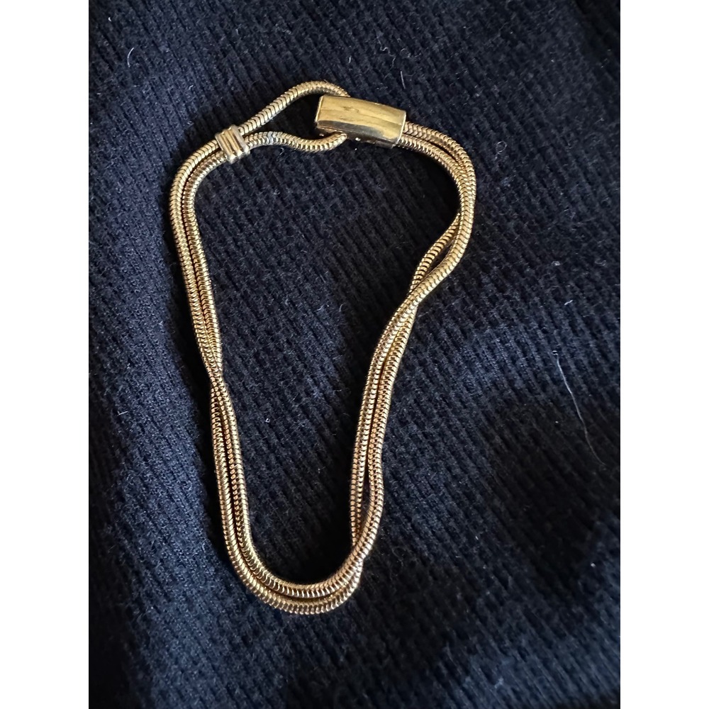 Vintage Avon Gold-Tone Double Strand Snake Chain Bracelet - Fold Over Clasp‎